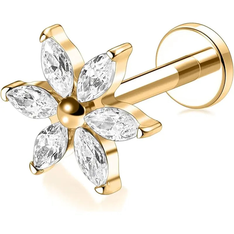 G23 Gold Nose Stud Six Zircon Flower 1.2*6