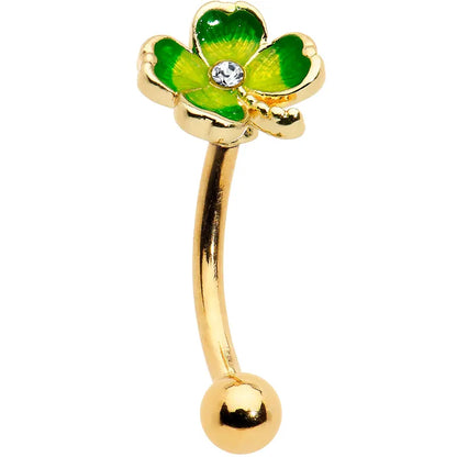 16G 5/16 Lucky Charm Clear Gem Curved Eyebrow Ring