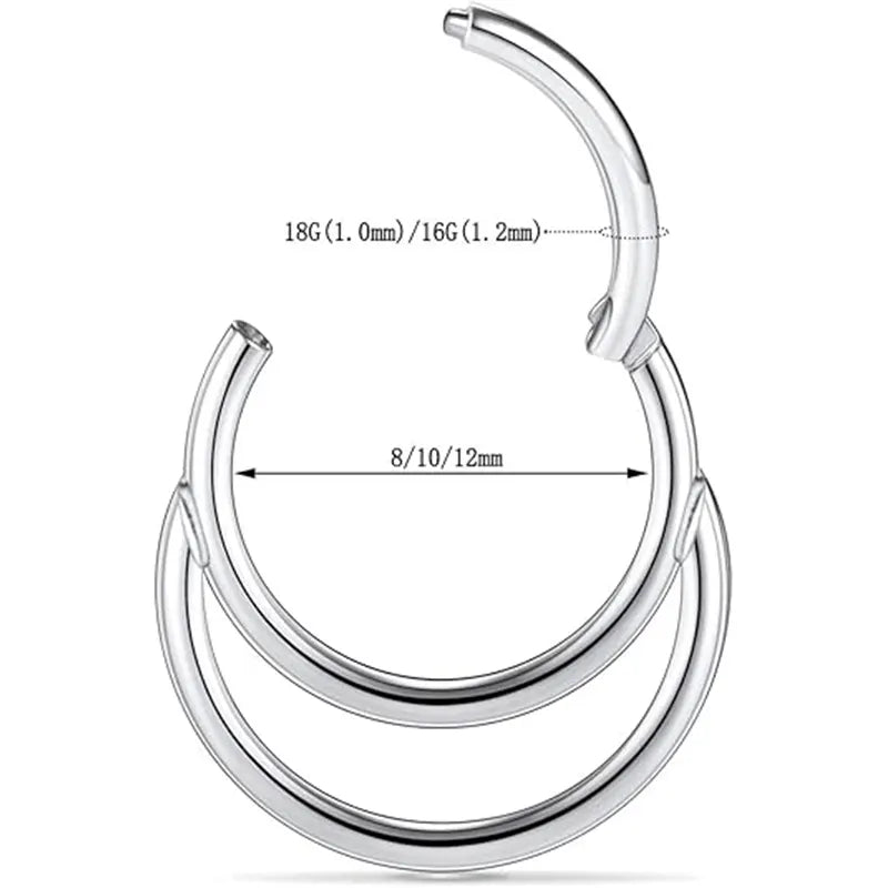 316L Medical Steel Conch Shape Double Ring Silver Hinged Nose Ring