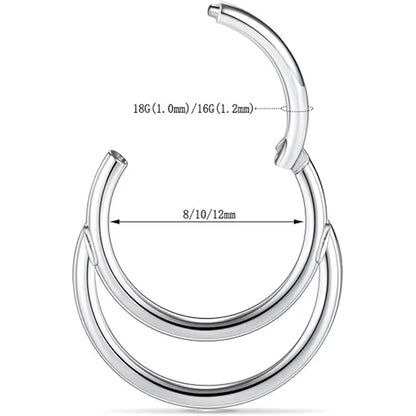 316L Medical Steel Conch Shape Double Ring Silver Hinged Nose Ring