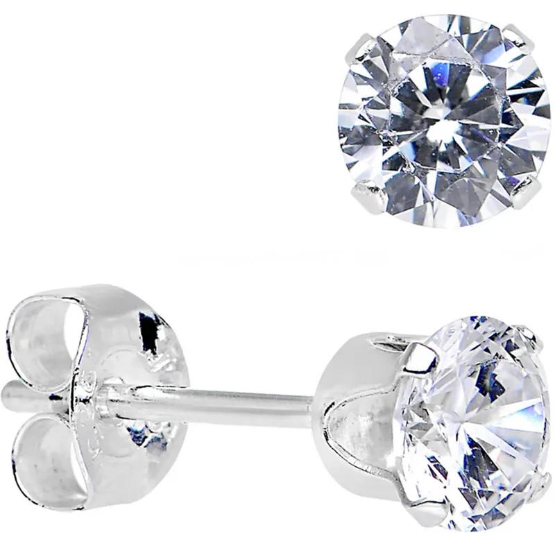 Sterling Silver 2mm Cubic Zirconia Round Stud Earrings