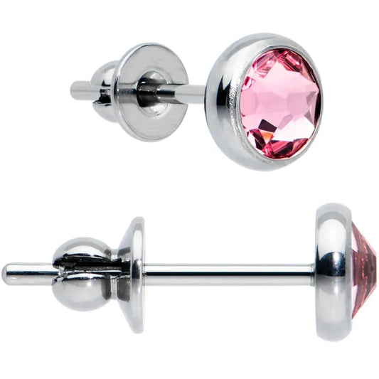 4mm Pink Crystal Implant Grade Titanium Stud Earrings