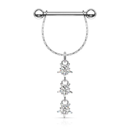 Trio of Dangling Stars Steel Nipple Bar