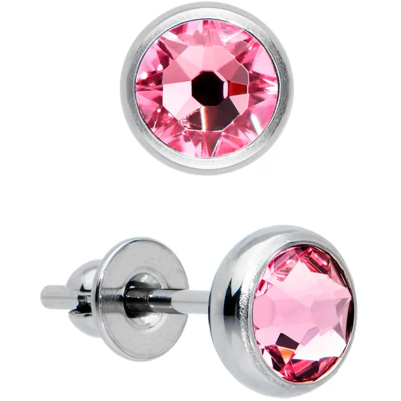 4mm Pink Crystal Implant Grade Titanium Stud Earrings