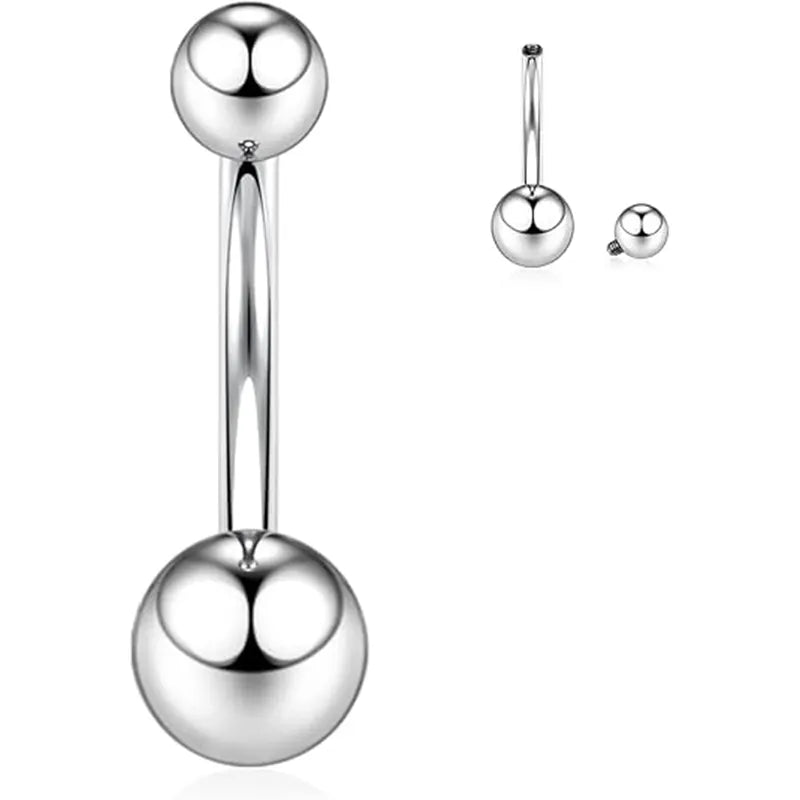 14G G23 3/8 Titanium Internal Thread Silver Belly Button Ring