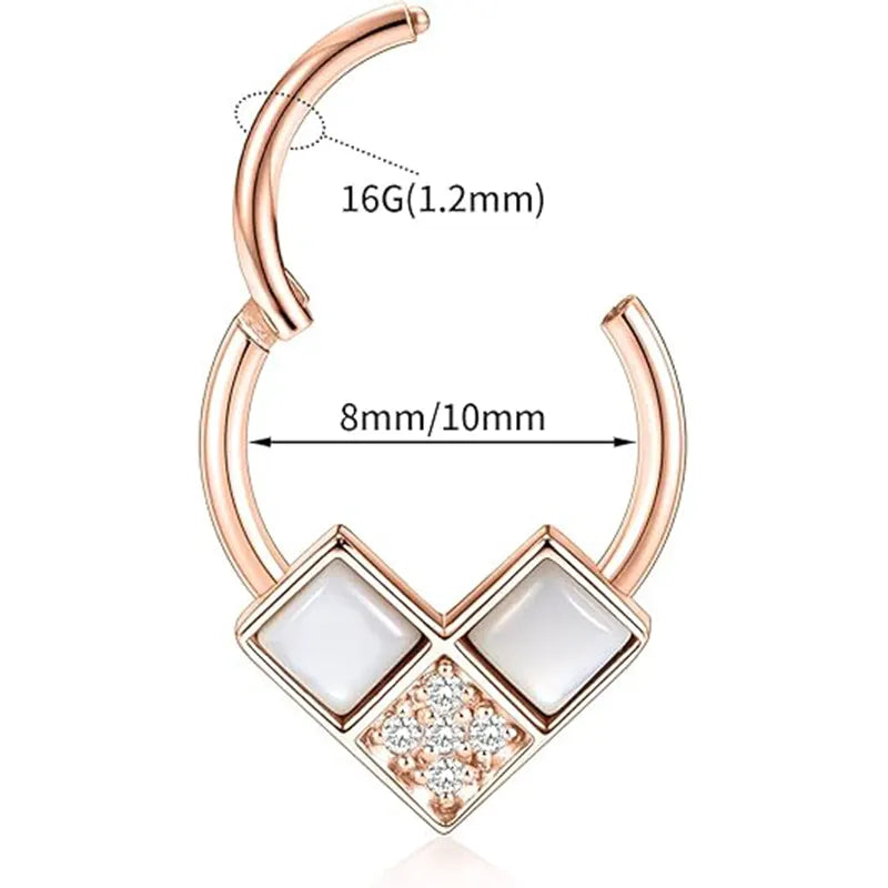 16G Surgical Steel Rose Gold with White Shell Nasal Septal Ring