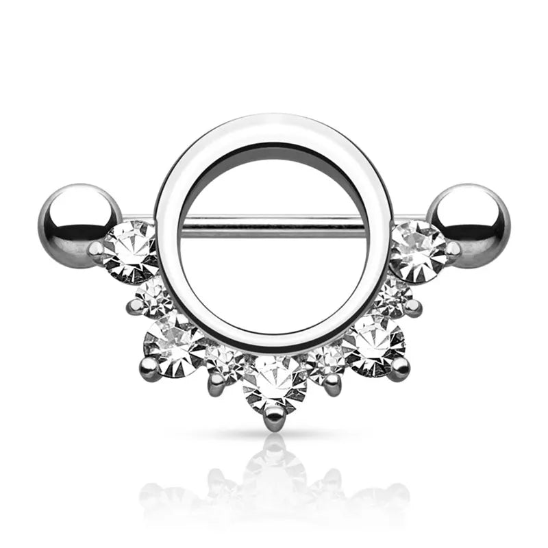 Crowned Cap Nipple Ring with Crystal Gems