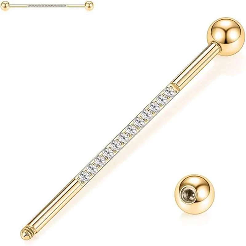 14G Medical Steel 1/2" Gold Industrial Barbell Straps CZ