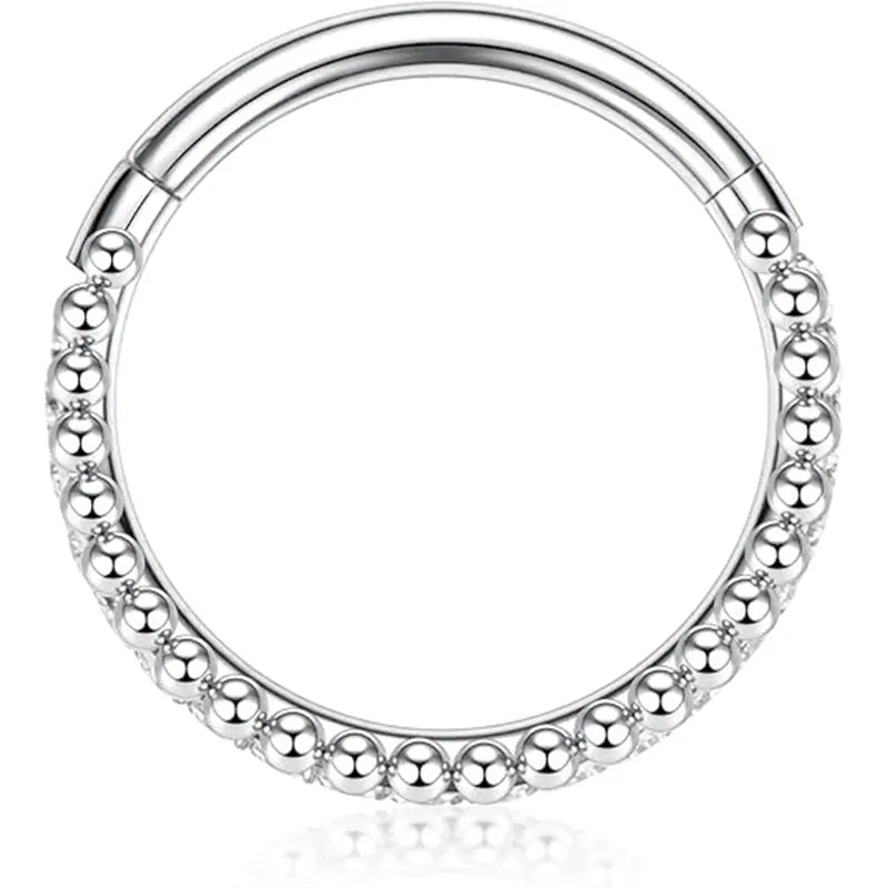 GAGABODY Silver Bead and CZ Septum Clicker with Hoop Earrings