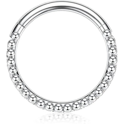 GAGABODY Silver Bead and CZ Septum Clicker with Hoop Earrings