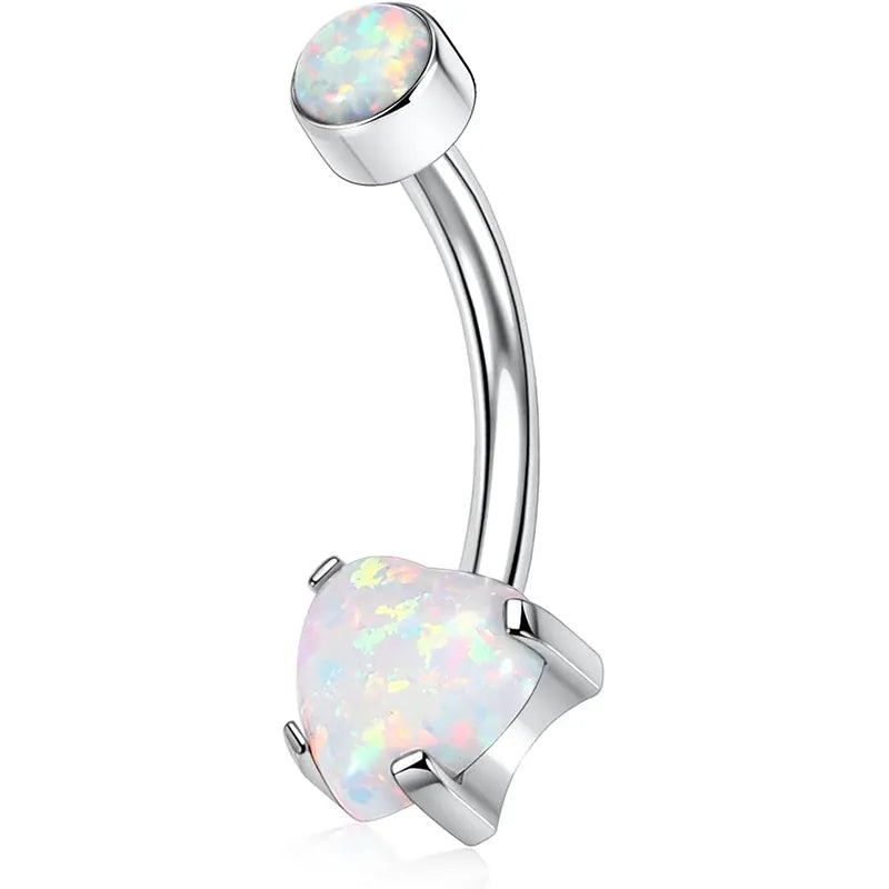 14G G23 3/8 Titanium 10mm Heart Opal Belly Button Ring