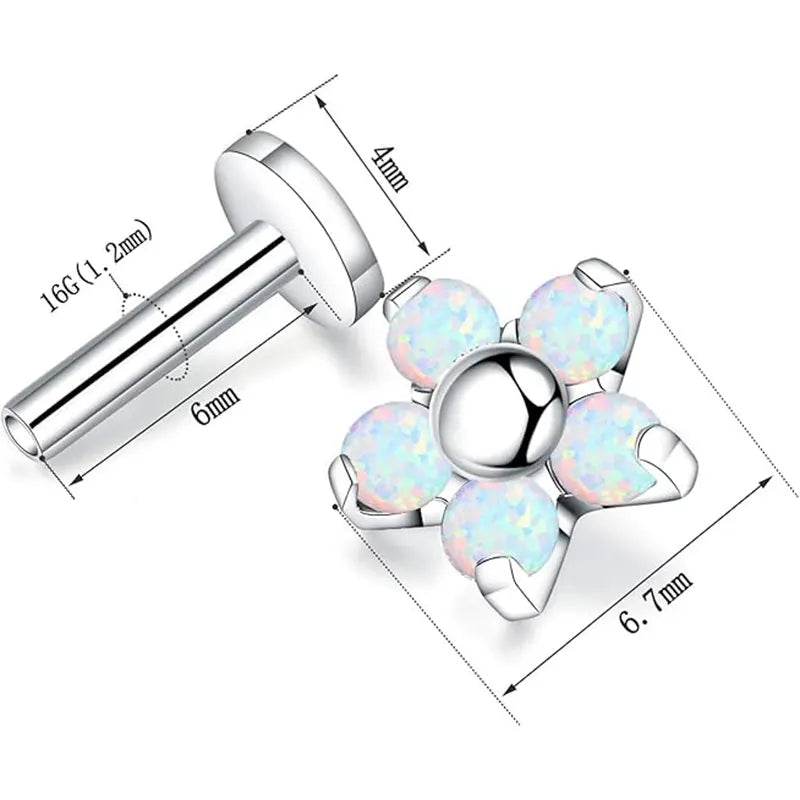 2pcs Cartilage Earring Studs 16G G23 Titanium Helix Flat Back Tragus Internally Thread