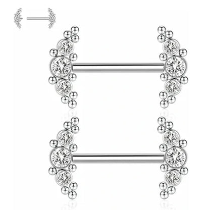 GAGABODY Nipple Piercings Internally Threaded Nipple Barbell Titanium Nipple Jewelry Nipple Rings 14G Internally Threaded Nipple Barbell 12mm Straight Silver Nipple Piercing Jewelry Nipple Bars