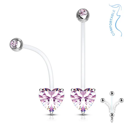 Bioflex Pregnancy Belly Bar with Heart Crystal Prong Set