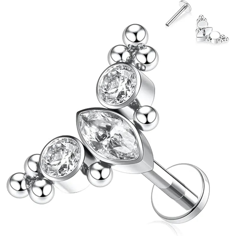 16G Titanium Silver Monroe CZ Lip Stud