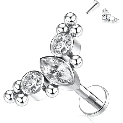 16G Titanium Silver Monroe CZ Lip Stud