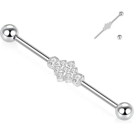 14G 1/2 Inch Band CZ Medical Steel Silver Industrial Barbell