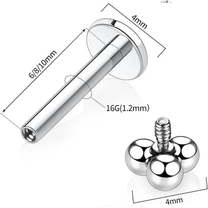 16G Titanium Alloy Triangular Ball Internal Thread Lip Studs