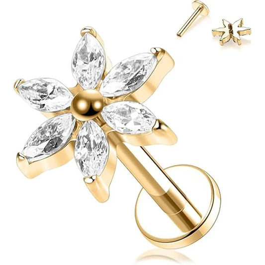 G23 Gold Nose Stud Six Zircon Flower 1.2*6