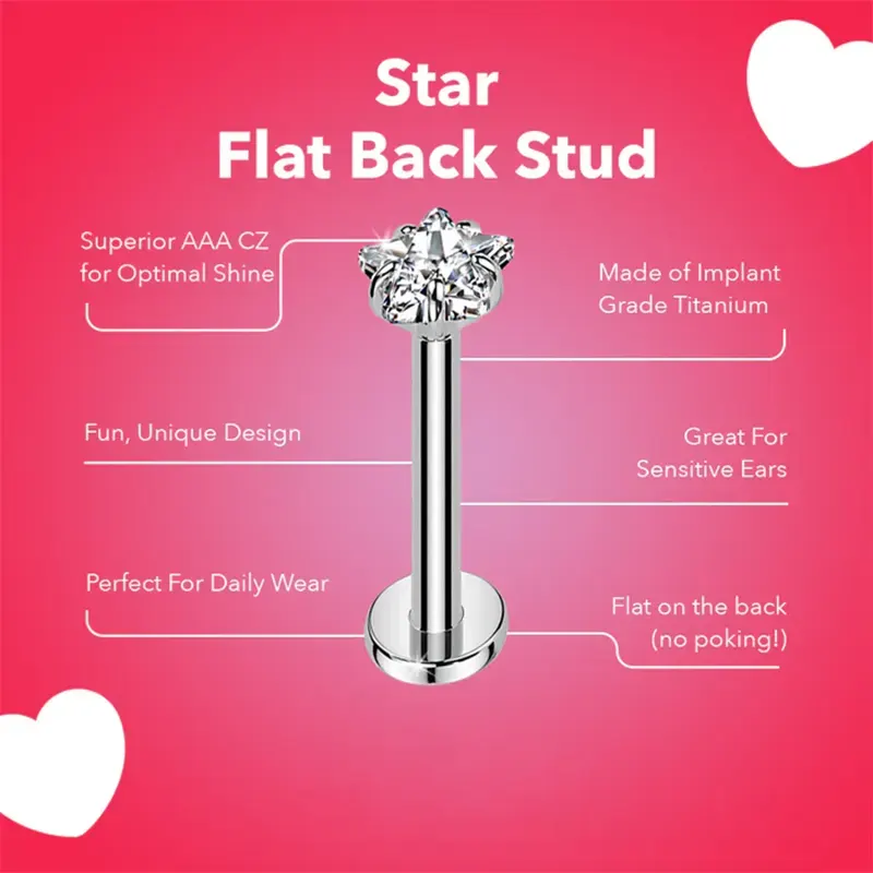 20G 5/16 3mm CZ Star Flatback Titanium Earring