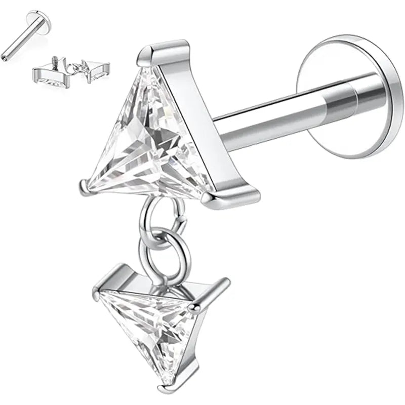 G23 Silver Double Triangular Zircon Nose Stud 1.2*6