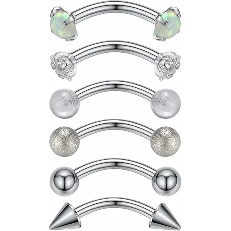 GAGABODY 6Pcs 16G Opal Eyebrow Rings 5/16" Star Curved Barbell 16G 8mm Eyebrow Barbell Rook Daith Earrings Body Jewelry Piercing