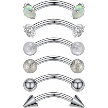 GAGABODY 6Pcs 16G Opal Eyebrow Rings 5/16" Star Curved Barbell 16G 8mm Eyebrow Barbell Rook Daith Earrings Body Jewelry Piercing