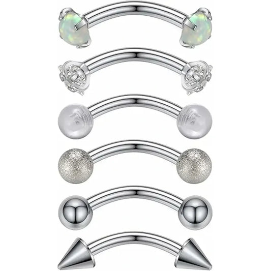 GAGABODY 6Pcs 16G Opal Eyebrow Rings 5/16" Star Curved Barbell 16G 8mm Eyebrow Barbell Rook Daith Earrings Body Jewelry Piercing