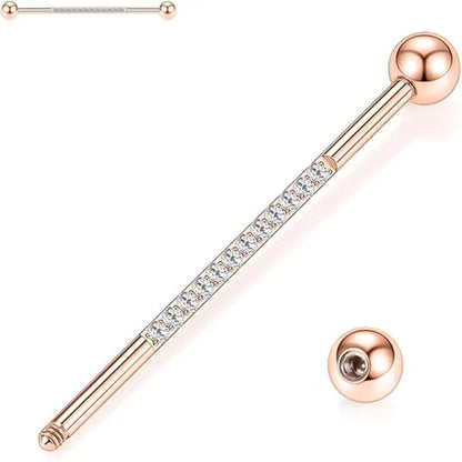 14G Surgical Steel with CZ Cartilage 1/2" Rose Gold Industrial Barbell