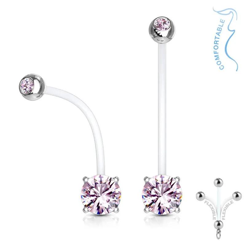 Double Jeweled Prong-Set Belly Bars for Pregnancy