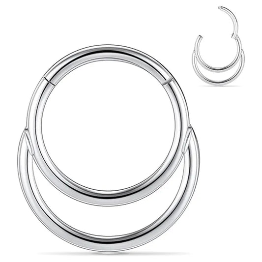 316L Medical Steel Conch Shape Double Ring Silver Hinged Nose Ring