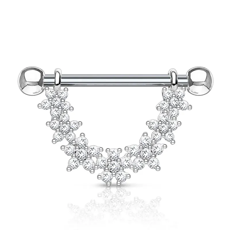 Crystal-Embellished Floral Cap Nipple Ring