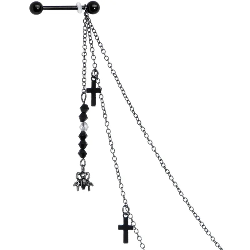 14G 9/16" Black Gem Spider Cross Nipple Chain