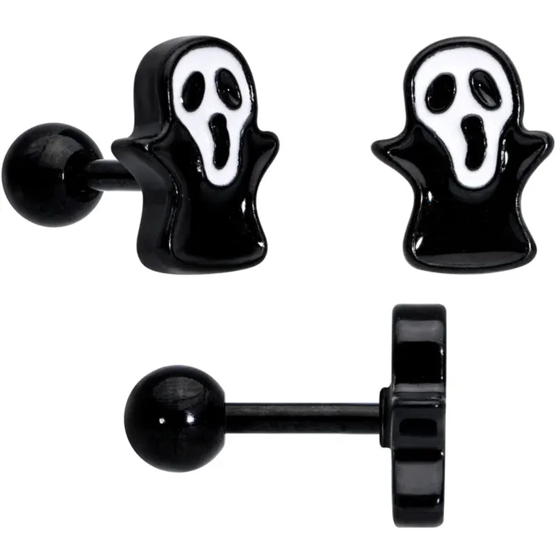 16G & 20G Black Halloween Cartilage Labret Nose Ring Set