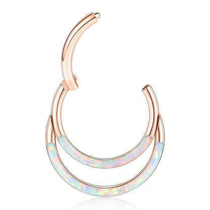 GAGABODY Septum Ring 7mm Rose Gold Daith Earrings Conch Piercing Jewelry 316L Surgical Steel Nose Rings Double White Opal 16G Clicker Hoop