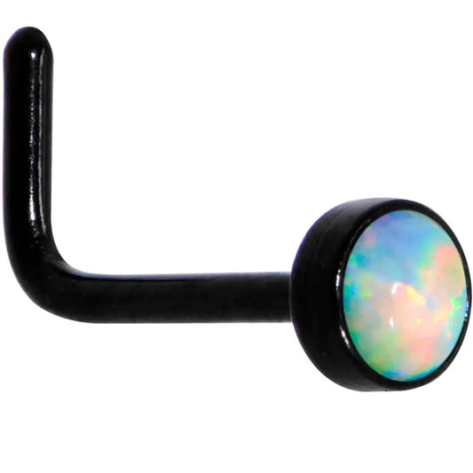 20G 3mm White Synthetic Opal Black Stainless Steel L-Shaped Nose Stud