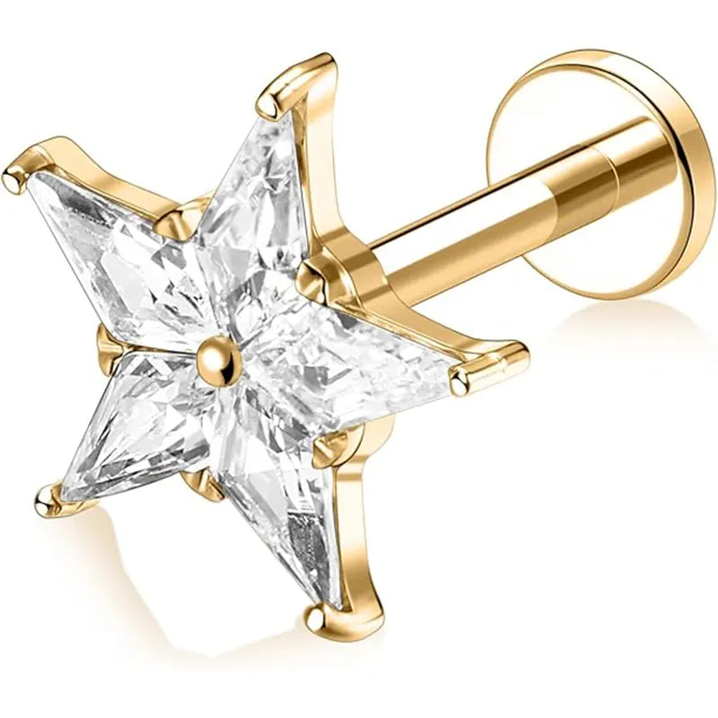 G23 Gold Large Five-pointed Star Zircon Nose Stud 1.2*6