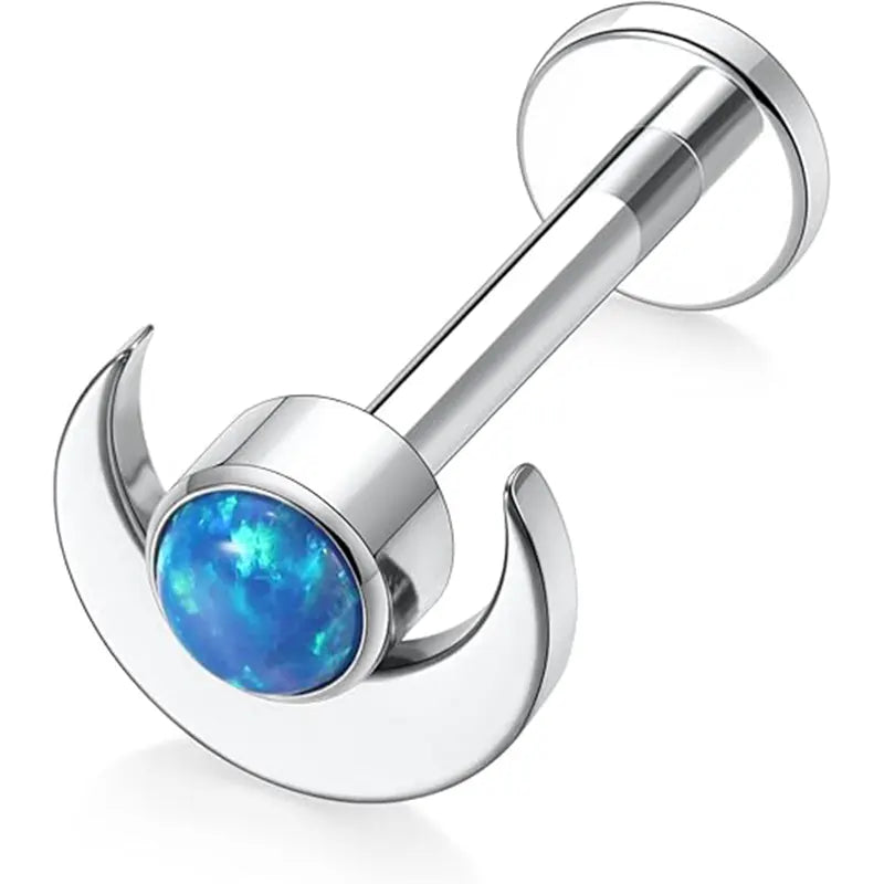 16G Titanium Silver with Blue Opal Lip Studs