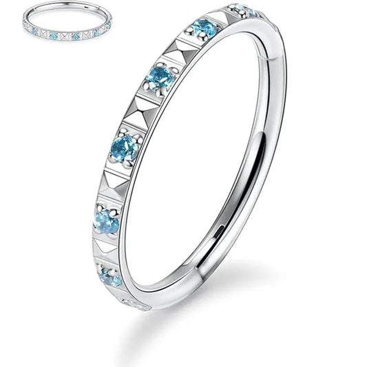 16G Surgical Steel Inlay Blue CZ and Pyramid Silver Hoop Earrings