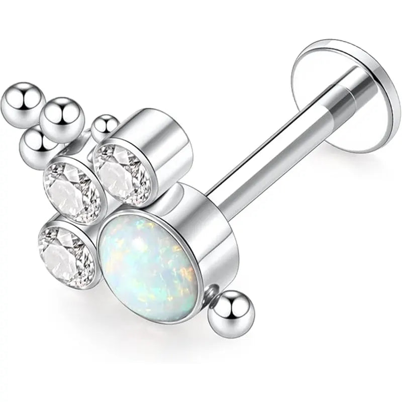 16G Titanium Silver with Opal CZ Lip Studs