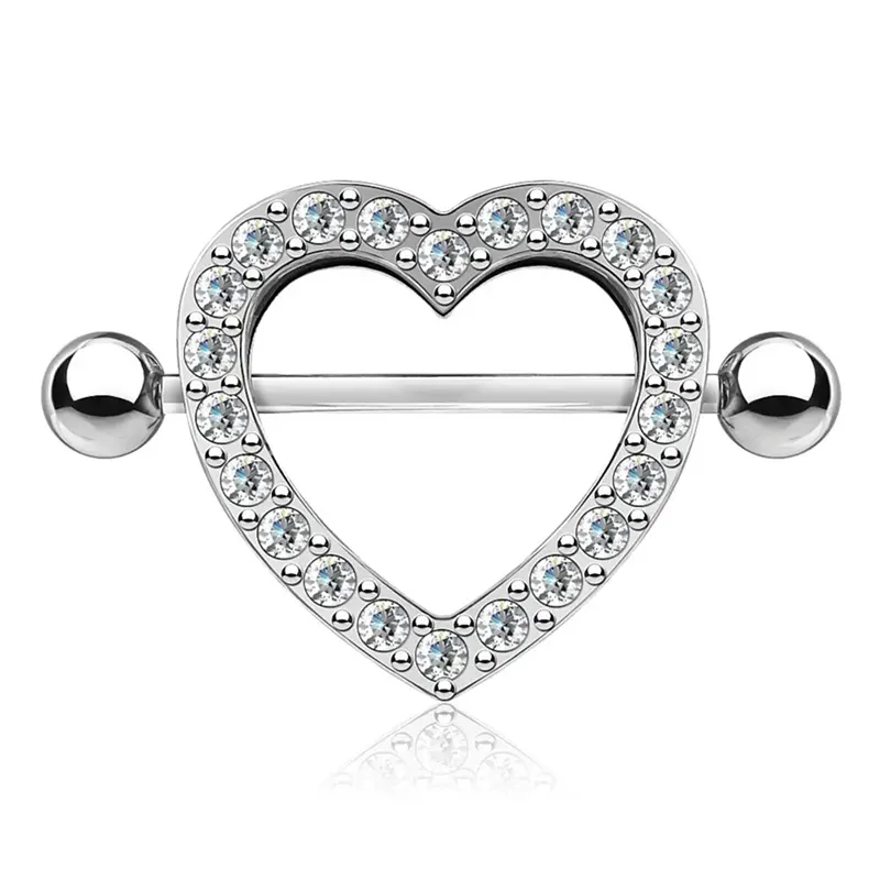 Nipple Piercing with Heart and Pink Coloured Diamond