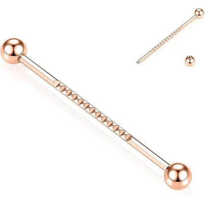 14G 1/2" Rose Gold Surgical Steel Pyramid Cartilage Industrial Barbell