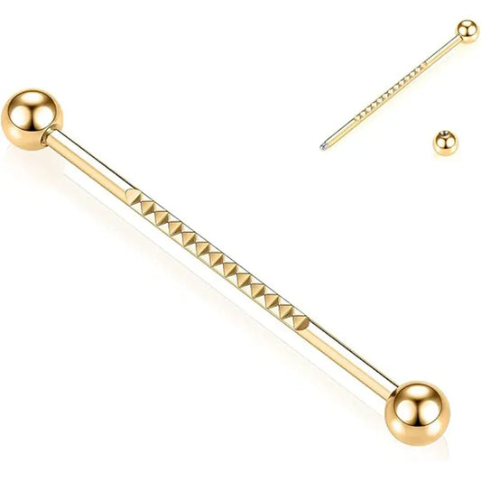 14G 1/2" Gold Industrial Barbell with Pyramid