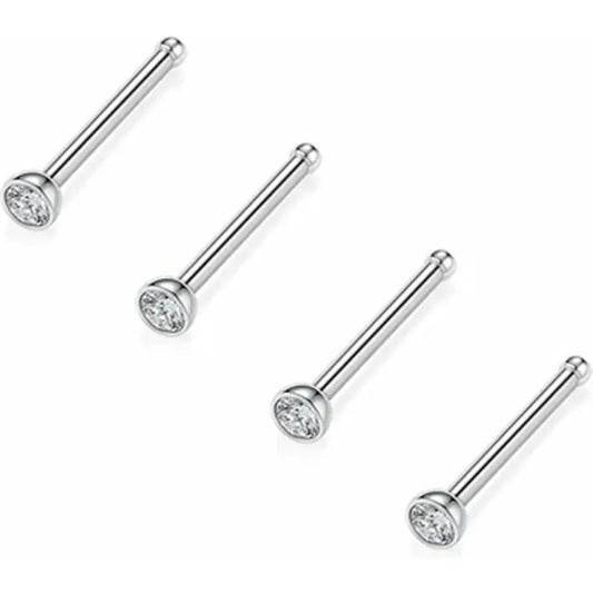 GAGABODY Grade 23 Titanium Bone Nose Rings for Women 4pcs 20 Gauge 7mm 20g Nose Stud Set Diamond Paved Piercing Jewelry for Nostril 2.0mm CZ Studs