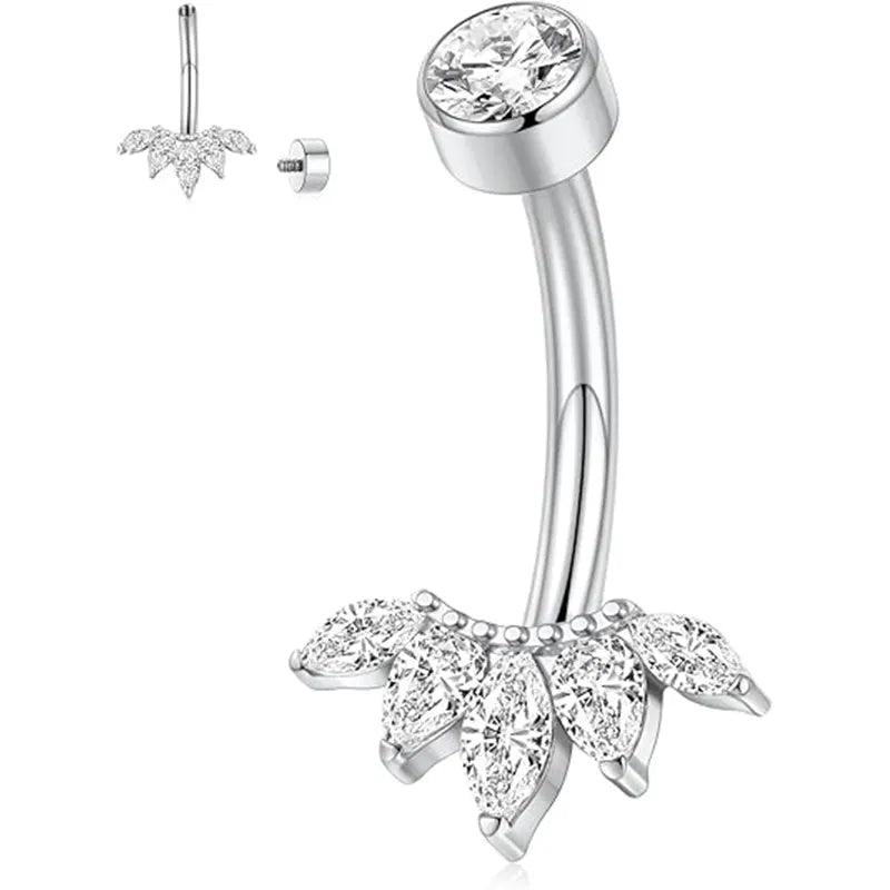 G23 10mm Silver Inlaid Transparent Zirconia Navel Stud