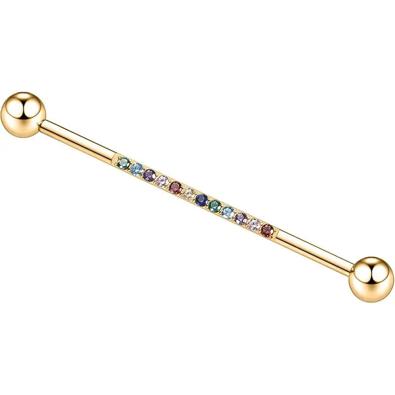 14G Surgical Steel 1/2" Gold Industrial Barbell Bands Hybrid CZ