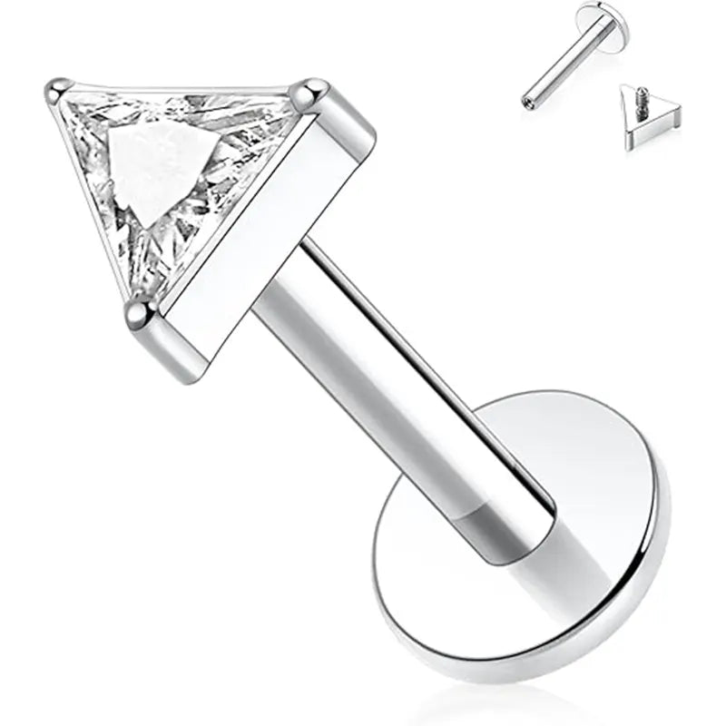 16G G23 Titanium Silver Triangle CZ Internal Thread Lip Ring