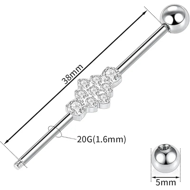 14G 1/2 Inch Band CZ Medical Steel Silver Industrial Barbell