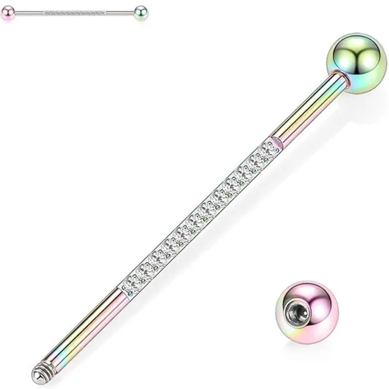 14G Surgical Steel 1/2" Rainbow Band CZ Cartilage Piercing