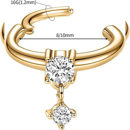 16G Hanging CZ Medical Steel Hoop Earrings Nose Ring